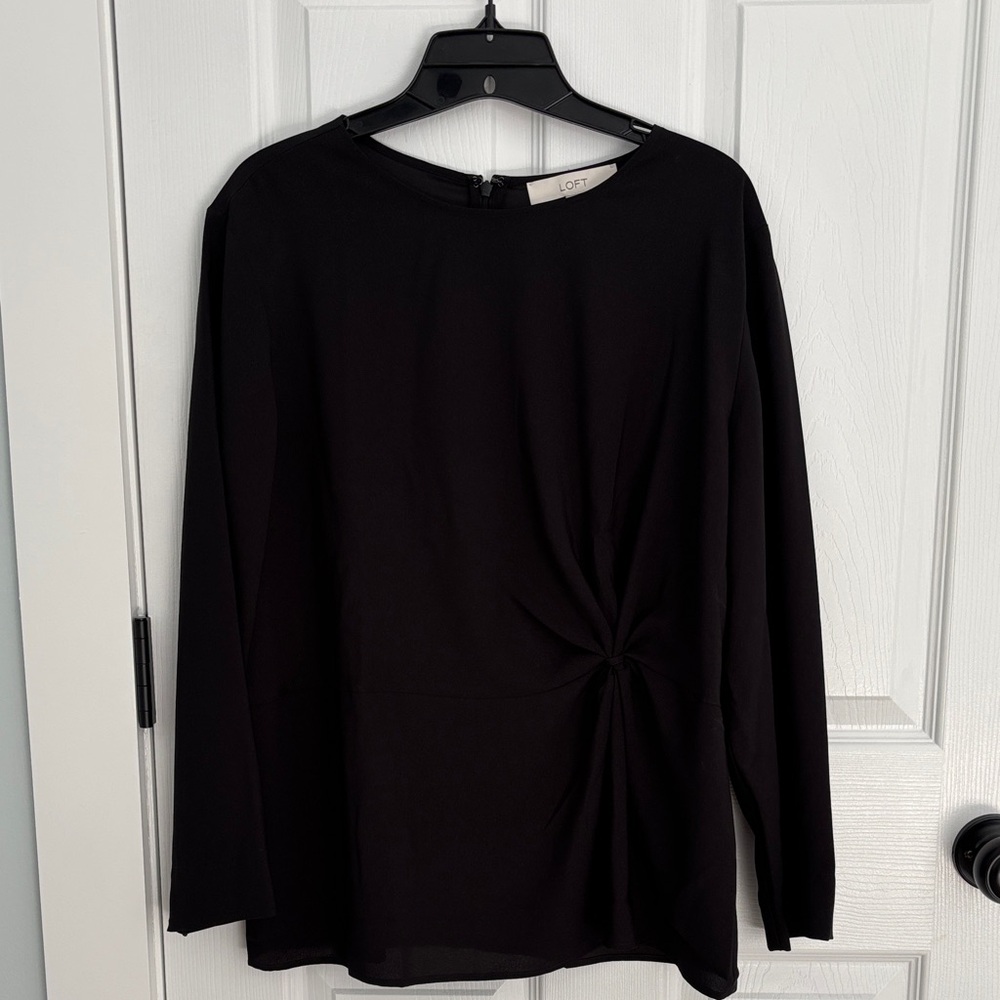 LOFT Women's Black Twist Detail Back-zip Blouse